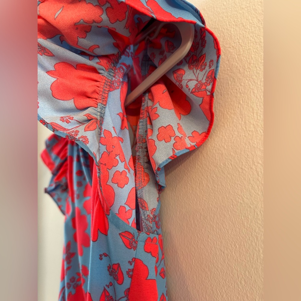 Vintage Charm | Sugarlips | Women’s Blue and Coral Floral Blouse | S - Picture 3 of 4
